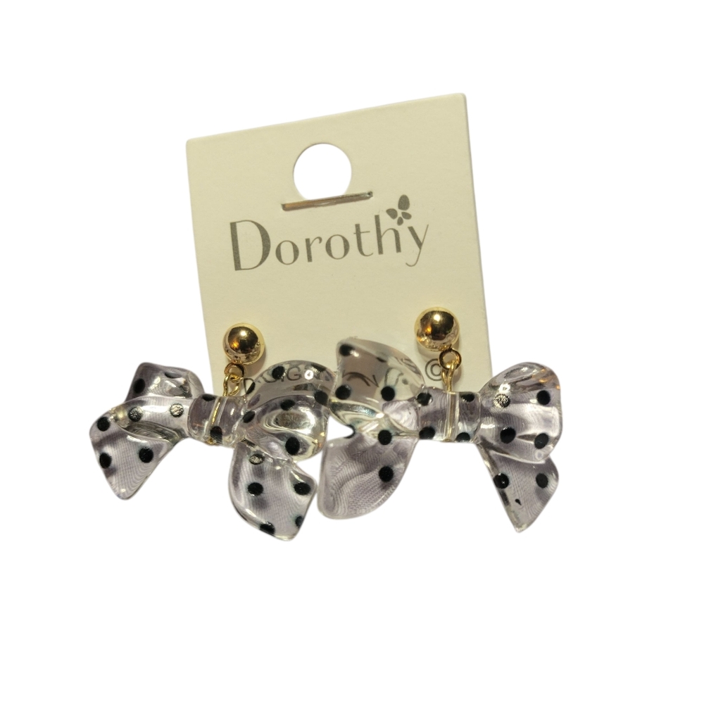 Lucite Polka Dot Bow Earrings - Picture 1 of 5
